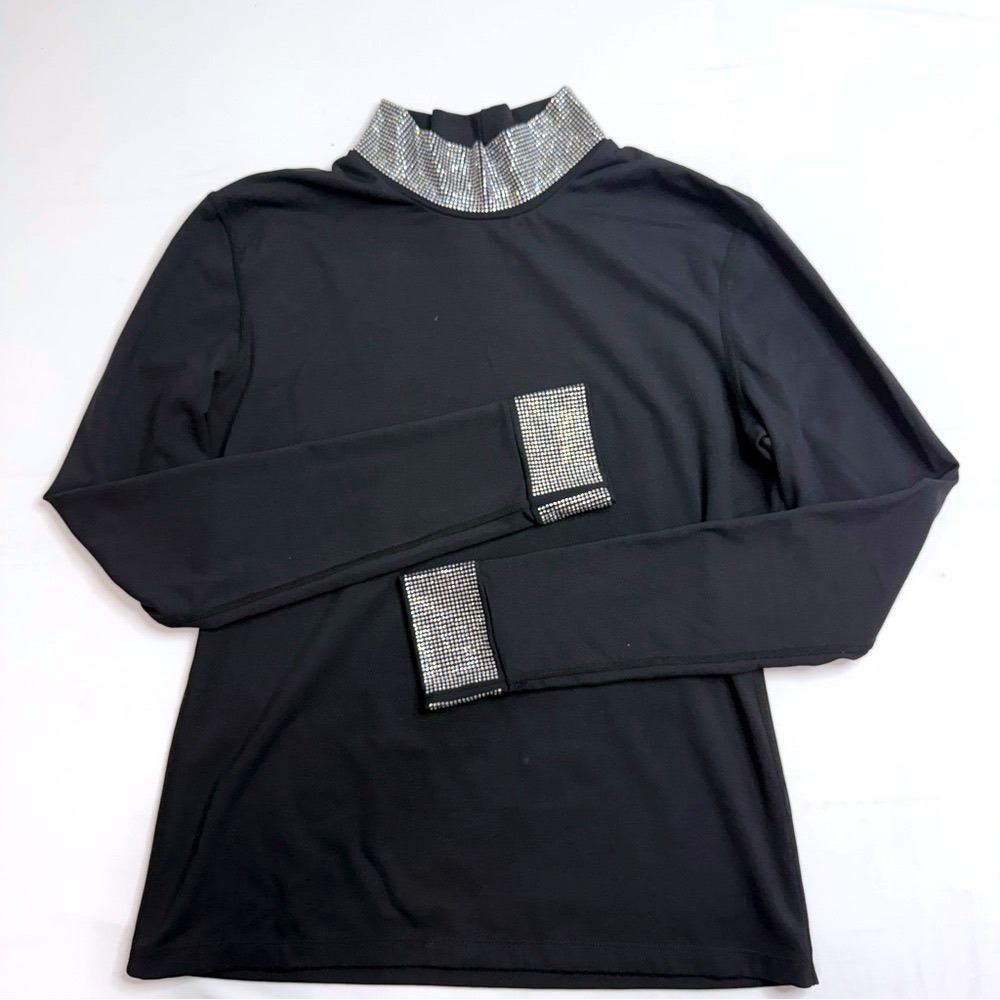 Carbon38 Black Rhinestone Mock Neck Long Sleeve Top YD6034 Medium